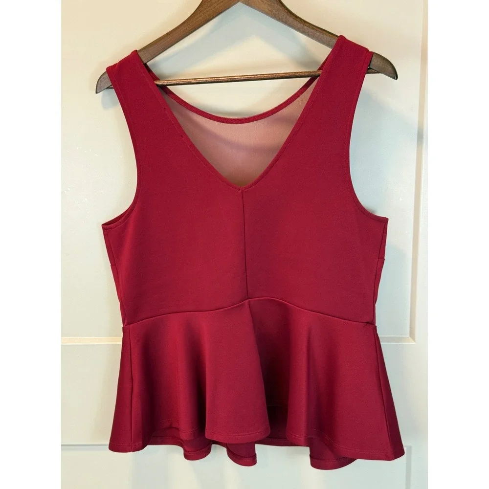 Forever 21+ 1X Peplum Tank‎ Top Red Sheer Romanitc Valentine Sweetheart Neckline - Picture 3 of 6